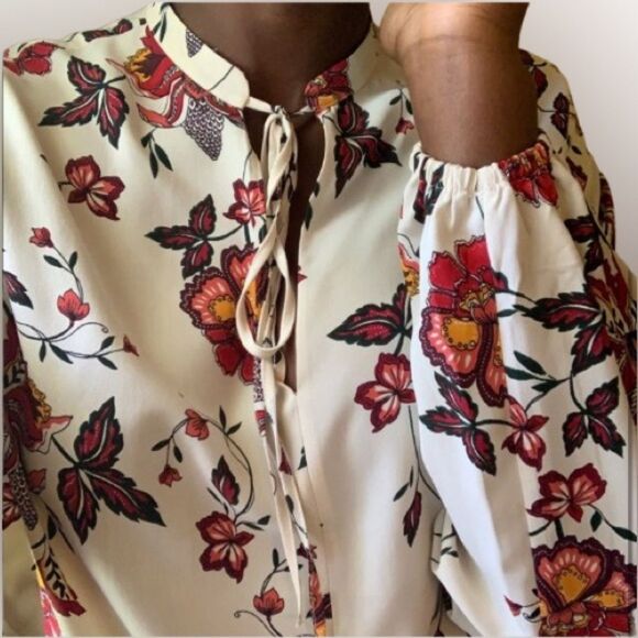 H&M White and Orange Long Sleeve Tie Front Blouse - Picture 5 of 6